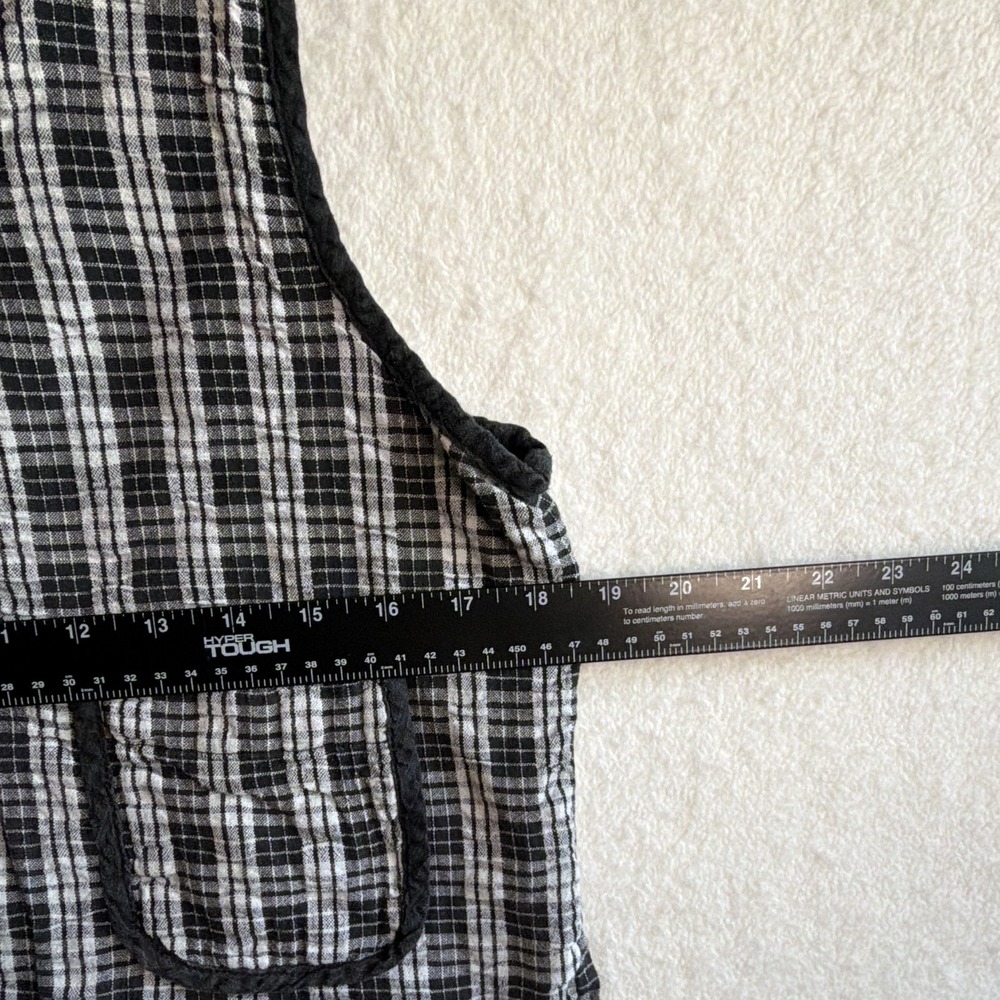 Karen Scott Plaid Button Sleeveless Vest Black White Dark Academia Goth Indie M - Picture 5 of 7